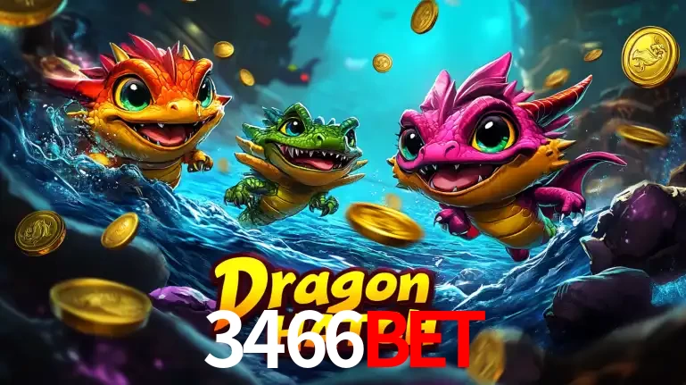 Arte promocional do jogo Dragon Hatch com três adoráveis dragões bebês nadando entre moedas de ouro, um dos slots mais divertidos para jogar no cassino 3466BET.