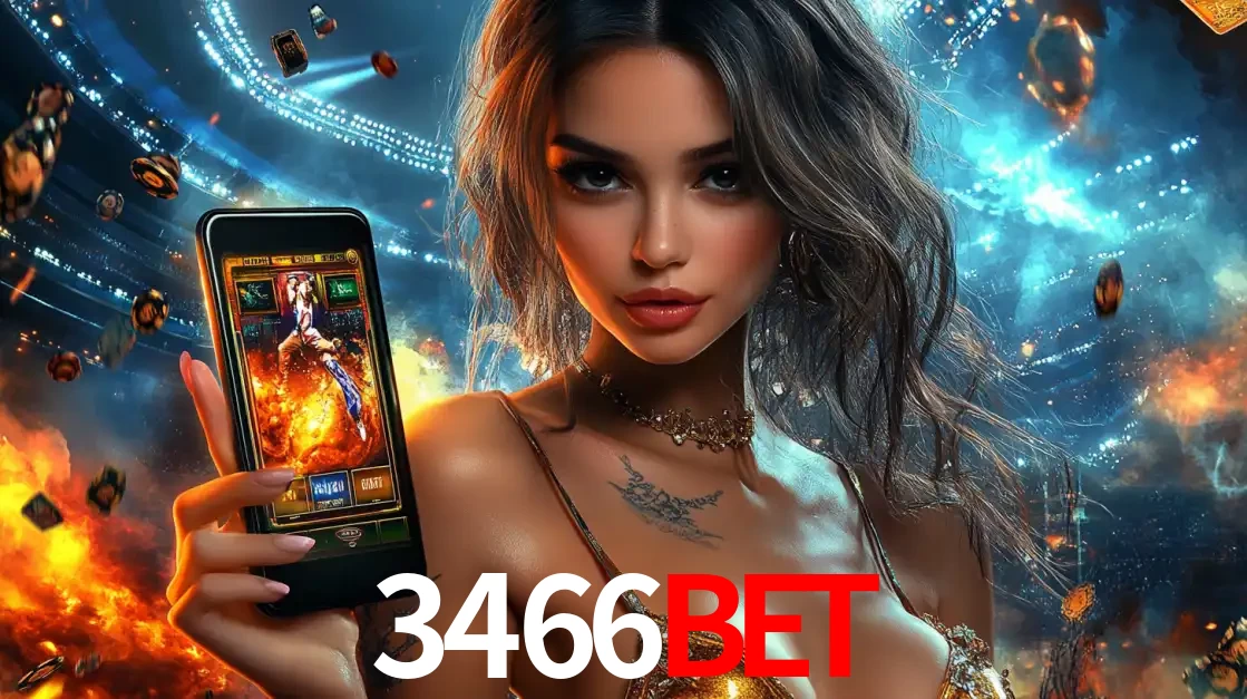 Mulher segurando um celular com um jogo de slot em destaque, tendo como fundo um estádio vibrante, simbolizando a emoção de jogar no cassino móvel 3466BET.